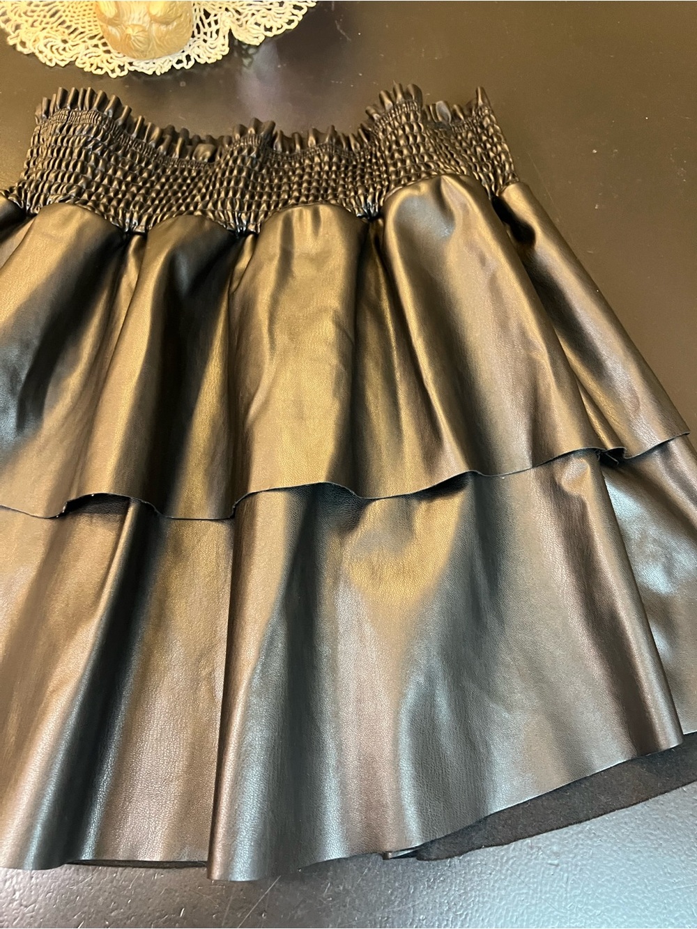 Whiteroom + Cactus NWOT Black Faux Leather Ruffle Tiered Mini Skirt Sz XL PullOn - Picture 2 of 11